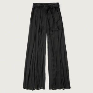 Abercrombie & Fitch Black Sheer Belted Wide Leg Pants